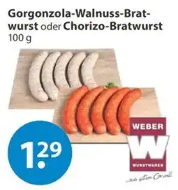 V Markt Weber Gorgonzola-Walnuss-Bratwurst oder Chorizo-Bratwurst Angebot