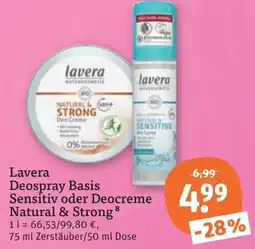 tegut Lavera Deospray Basis Sensitive oder Deocreme Natural & Strong Angebot