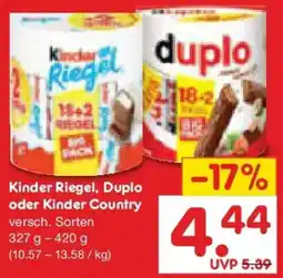 Netto Marken-Discount Kinder Riegel, Duplo oder Kinder Country Angebot