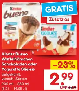 Netto Marken-Discount Kinder Bueno Waffelhörnchen, Schokoladen oder Yogurette Stieleis Angebot