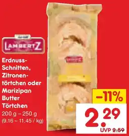 Netto Marken-Discount LAMBERTZ Erdnuss Schnitten, Zitronentörtchen oder Marizipan Butter Törtchen Angebot
