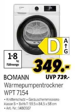 MEDIMAX BOMANN Wärmepumpentrockner WPT 7154 Angebot