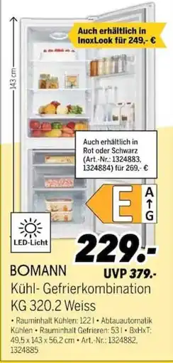 MEDIMAX BOMANN Kühl-Gefrierkombination KG 320.2 Weiss Angebot