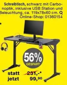 Opti Wohnwelt Schreibtisch, schwarz mit Carbo-noptik, inklusive USB Station und Beleuchtung Angebot