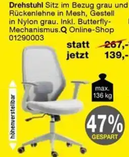 Opti Wohnwelt Drehstuhl Sitz im Bezug grau und Rückenlehne in Mesh, Gestell in Nylon grau Angebot