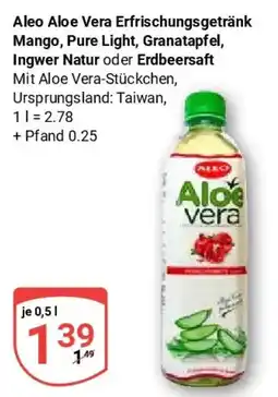 Globus Aleo Aloe Vera Erfrischungsgetränk Mango, Pure Light, Granatapfel, Ingwer Natur oder Erdbeersaft Angebot