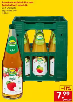 Netto Getränke Discount Sonnländer Apfelsaft klar oder Apfeldirektsaft naturtrüb Angebot