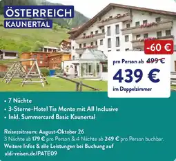 ALDI Nord Reisen Österreich kaunertal Angebot
