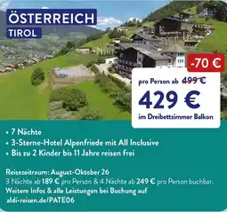 ALDI Nord Reisen Österreich tirol Angebot