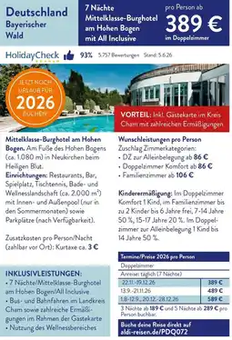 ALDI Nord Reisen Deutschland Bayerischer Wald Angebot