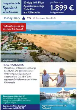 ALDI Nord Reisen Langzeiturlaub Spanien/ Gran Canaria Angebot