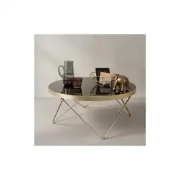 Netto Marken-Discount KADIMA DESIGN Beistelltisch Retro-Charme, schwarze Glasplatte, goldene Beine, 82 cm Durchmesser Angebot