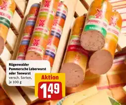 REWE Rügenwalder Pommersche Leberwurst oder Teewurst Angebot