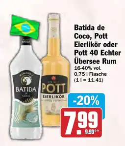 HIT Batida de Coco, Pott Eierlikör oder Pott 40 Echter Übersee Rum Angebot