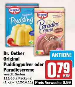 HIT Dr. Oetker Original Puddingpulver oder Paradiescreme Angebot