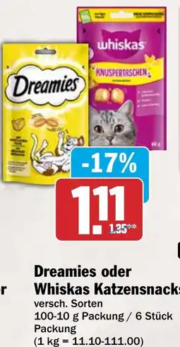 HIT Dreamies oder Whiskas Katzensnacks Angebot