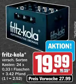 HIT fritz-kola KOFFEINHALTIGE LIMONADE Angebot