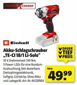 Hagebau Einhell Akku-Schlagschrauber „TE-CI 18/1 Li-Solo“ Angebot
