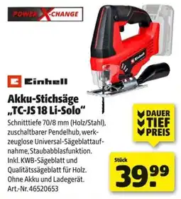 Hagebau Einhell Akku-Stichsäge „TC-JS 18 Li-Solo“ Angebot