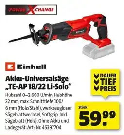 Hagebau Einhell Akku-Universalsäge „TE-AP 18/22 Li-Solo“ Angebot