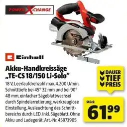 Hagebau Einhell Akku-Handkreissäge „TE-CS 18/150 Li-Solo“ Angebot