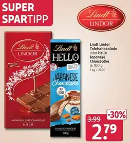 Rossmann Lindt Lindor Tafelschokolade oder Hello Japanese Cheesecake Angebot