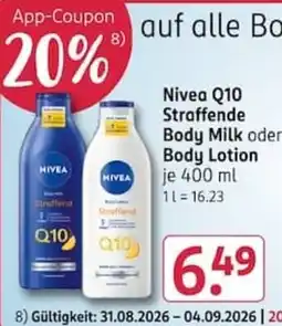 Rossmann Nivea Q10 Straffende Body Milk oder Body Lotion Angebot