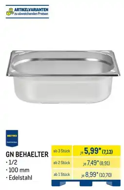 METRO GN BEHAELTER 1/2 100 mm Edelstahl Angebot