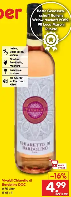Netto Marken-Discount Vivaldi Chiaretto di Bardolino DOC Angebot