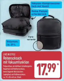 Aldi Nord LIVE IN STYLE Reiserucksack mit Vakuumfunktion Angebot
