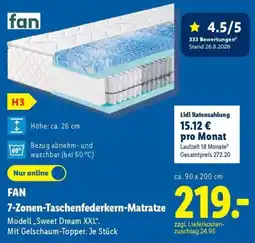 Lidl FAN 7-Zonen-Taschenfederkern-Matratze Angebot
