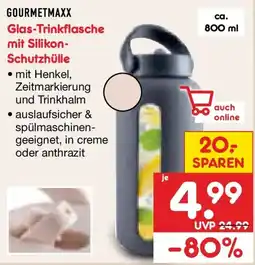 Netto Marken-Discount GOURMETMAXX Glas-Drinkflasche mit Silikon-Schutzhülle Angebot