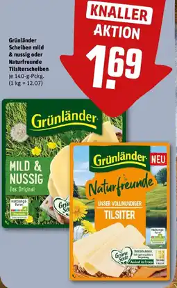 REWE Grünländer Scheiben mild & nussig oder Naturfreunde Tilsiterscheiben Angebot