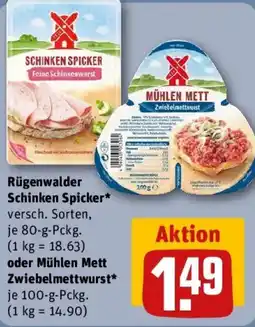 REWE Rügenwalder Schinken Spicker oder Mühlen Mett Zwiebelmettwurst Angebot