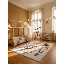 Netto Marken-Discount Kinderteppich Alphabet mit Regenbogen Creme 80x150 cm Waschbar Angebot