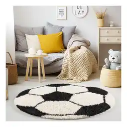 Netto Marken-Discount Kinderteppich MATREI, mit Fußball-Motiv, Schwarz, Ø 100 cm Angebot