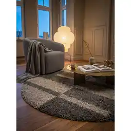 Netto Marken-Discount Hochflorteppich WERFEN, kariert, Taupe, Ø 160 cm Angebot