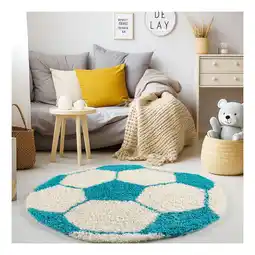 Netto Marken-Discount Kinderteppich MATREI, mit Fußball-Motiv, Türkis, Ø 100 cm Angebot