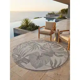Netto Marken-Discount Outdoor-Teppich Tropische Blätter Grau 160x160 cm Wetterfest Angebot