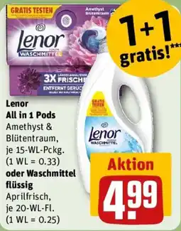 REWE Lenor All in 1 Pods oder Waschmittel flüssig Angebot