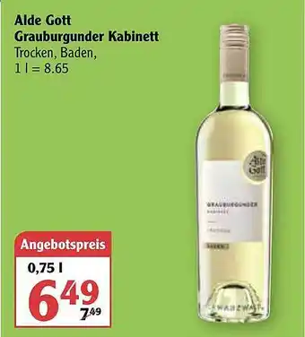 Globus Alde Gott Grauburgunder Kabinett 0,75L Angebot