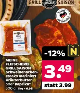 Netto MEINE FLEISCHEREI GRILLSAISON Schweinenackensteaks mariniert Kräuterbutter oder Paprika Angebot