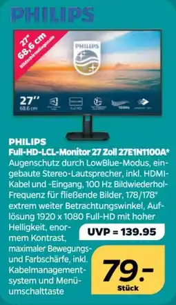 Netto PHILIPS Full-HD-LCL-Monitor 27 Zoll 27E1N1100A* Angebot
