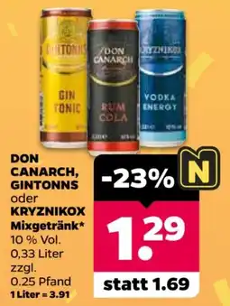 Netto DON CANARCH, GINTONNS oder KRYZNIKOX Mixgetränk Angebot