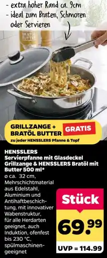 Netto HENSSLERS Servierpfanne mit Glasdeckel Grillzange & HENSSLERS Bratöl mit Butter 500 ml* Angebot