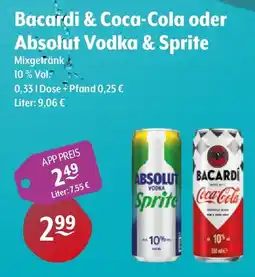 Getränke Hoffmann Bacardi & Coca-Cola oder Absolut Vodka & Sprite Angebot