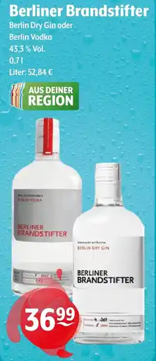 Getränke Hoffmann Berliner Brandstifter Berlin Dry Gin oder Berlin Vodka Angebot