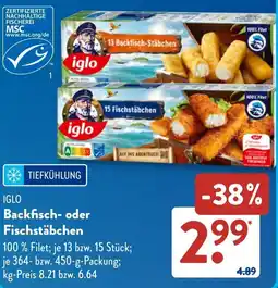Aldi Süd IGLO Backfisch- oder Fischstäbchen Angebot