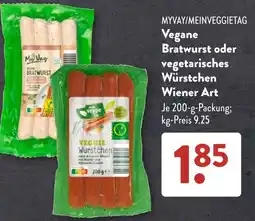 Aldi Süd MYVAY/MEINVEGGIETAG Vegane Bratwurst oder vegetarisches Würstchen Wiener Art Angebot