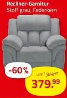 ROLLER Recliner-Garnitur Stoff grau, Federkern Angebot